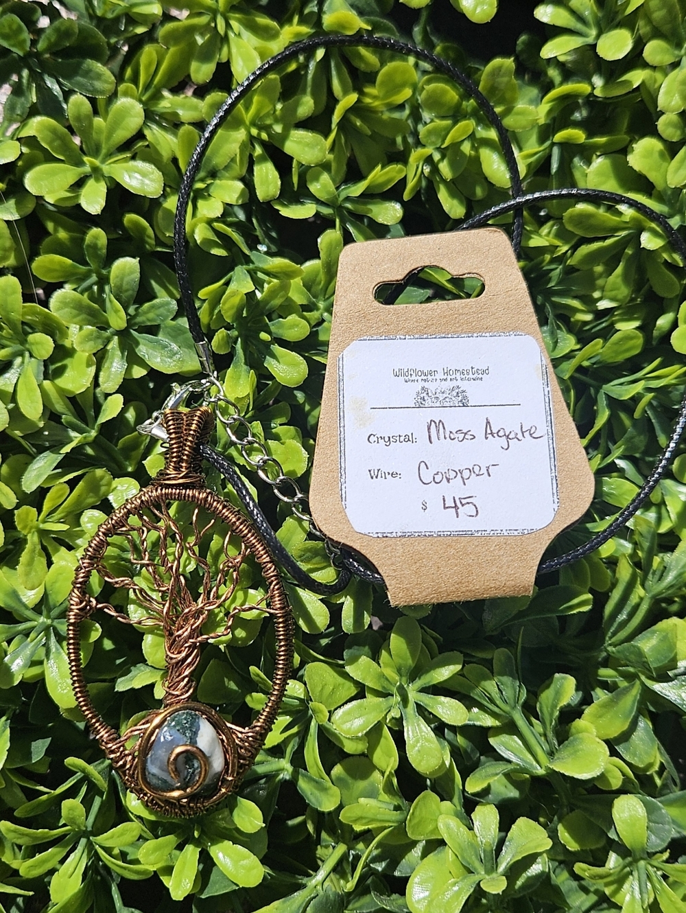 Wire-Wrapped Tree of Life Pendant Necklace in Copper with MOSS AGATE
